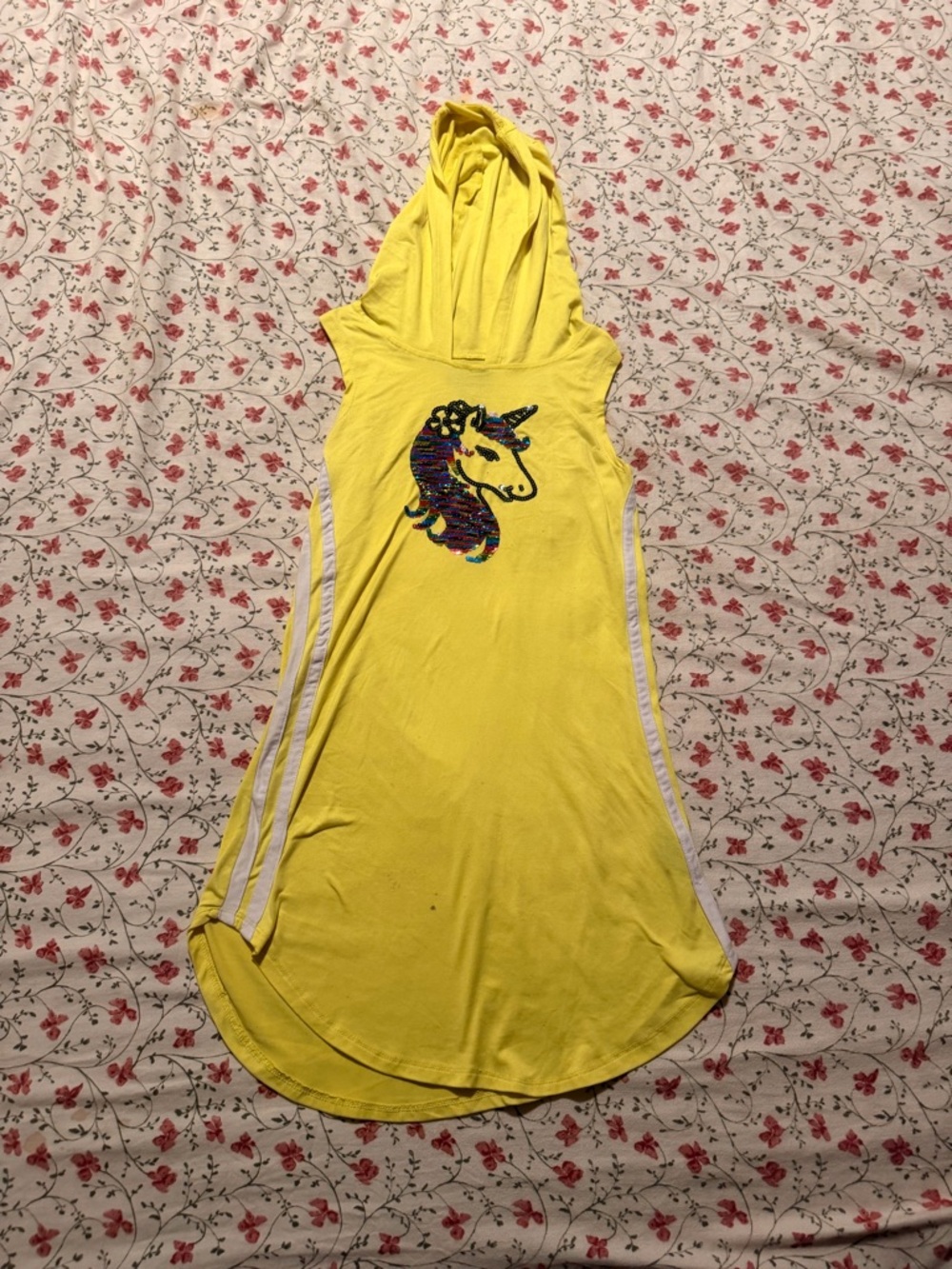 Girls Yellow Hooded Dress with Sequin Unicorn